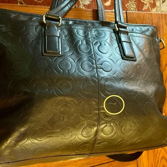 Coach Op Art Black Embossed Leather Messenger Bag
